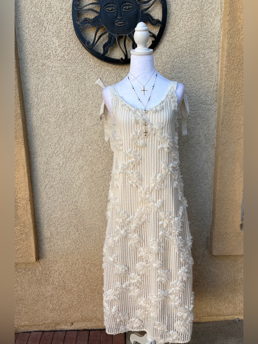En Saison Reese Floral Appliqué Open Stitch Cream Maxi Dress Size XS